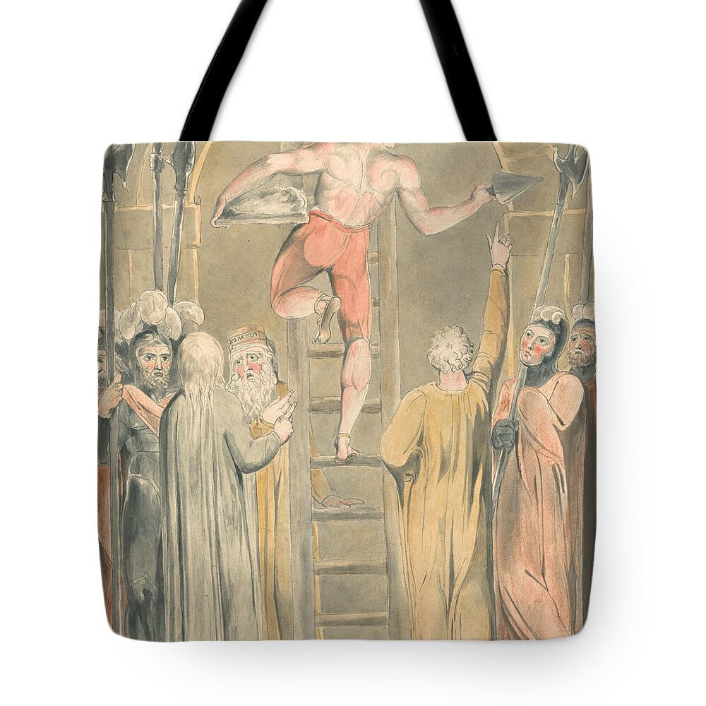 William Blake Tote Bag featuring the painting Sealing the Stone and Setting a Watch by William Blake