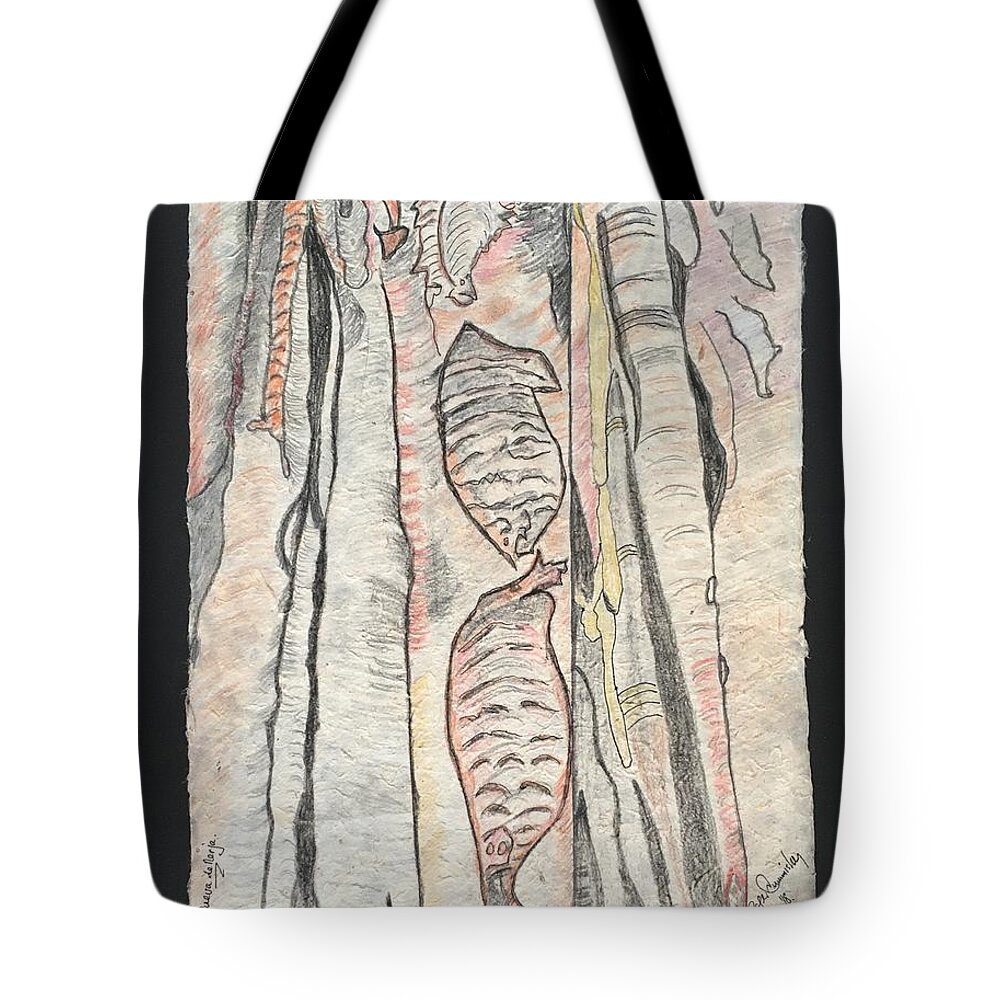Cueva De Nerja Tote Bag featuring the drawing Seals by Roger Cummiskey