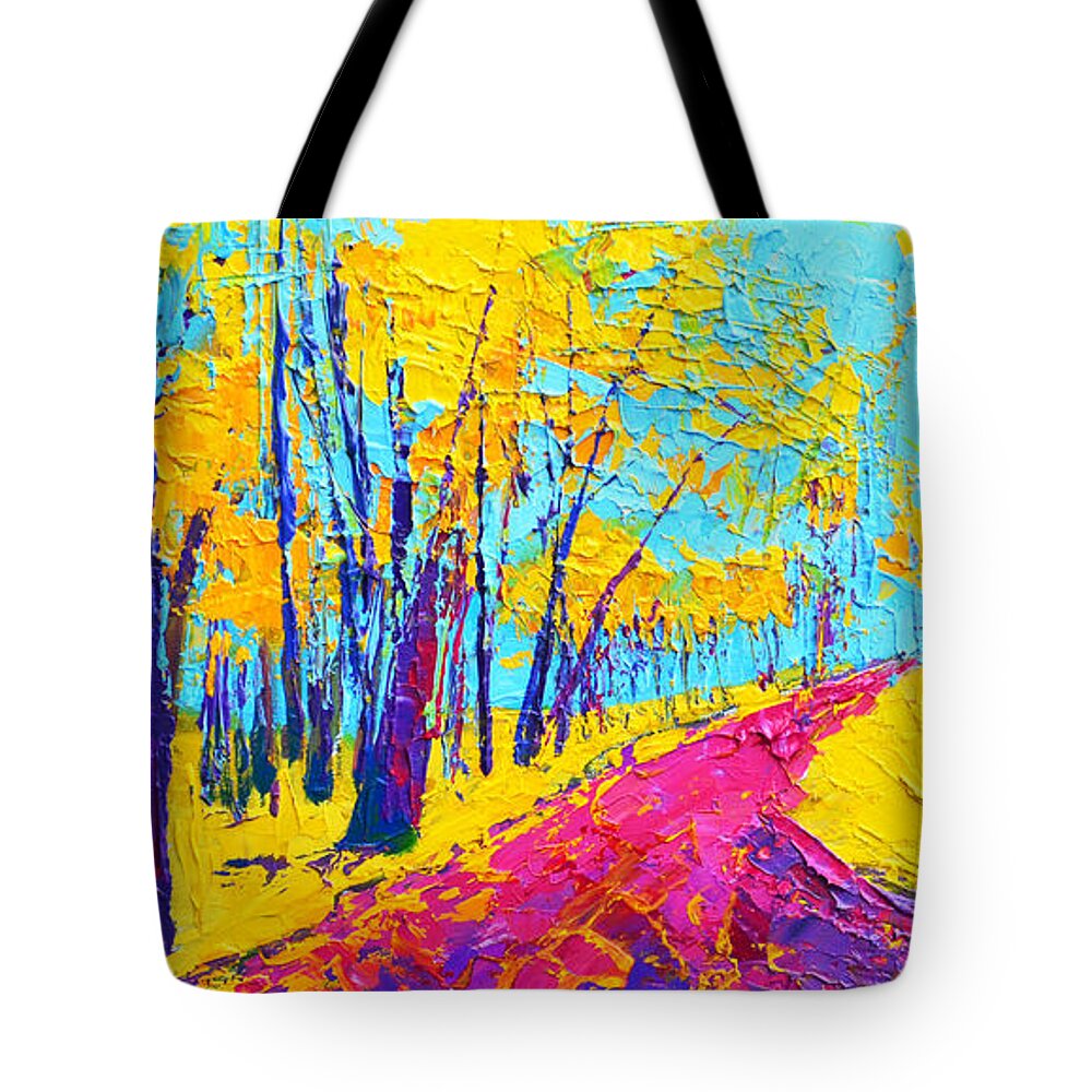 Enchanted Forest Collection - Modern Impressionist Landscape Art - Palette Knife Tote Bag featuring the painting Searching Within 2 Enchanted Forest Series - Modern Impressionist Landscape Painting Palette Knife by Patricia Awapara