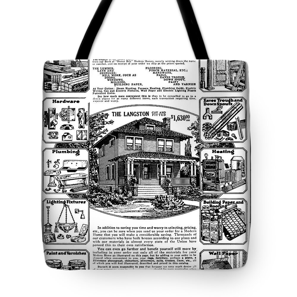 1919 Tote Bag featuring the drawing Sears House Ad, 1919 by Granger