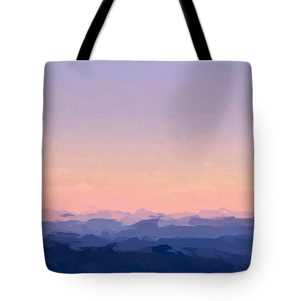 Anthony Fishburne Tote Bag featuring the mixed media Seascape at Sunrise by Anthony Fishburne