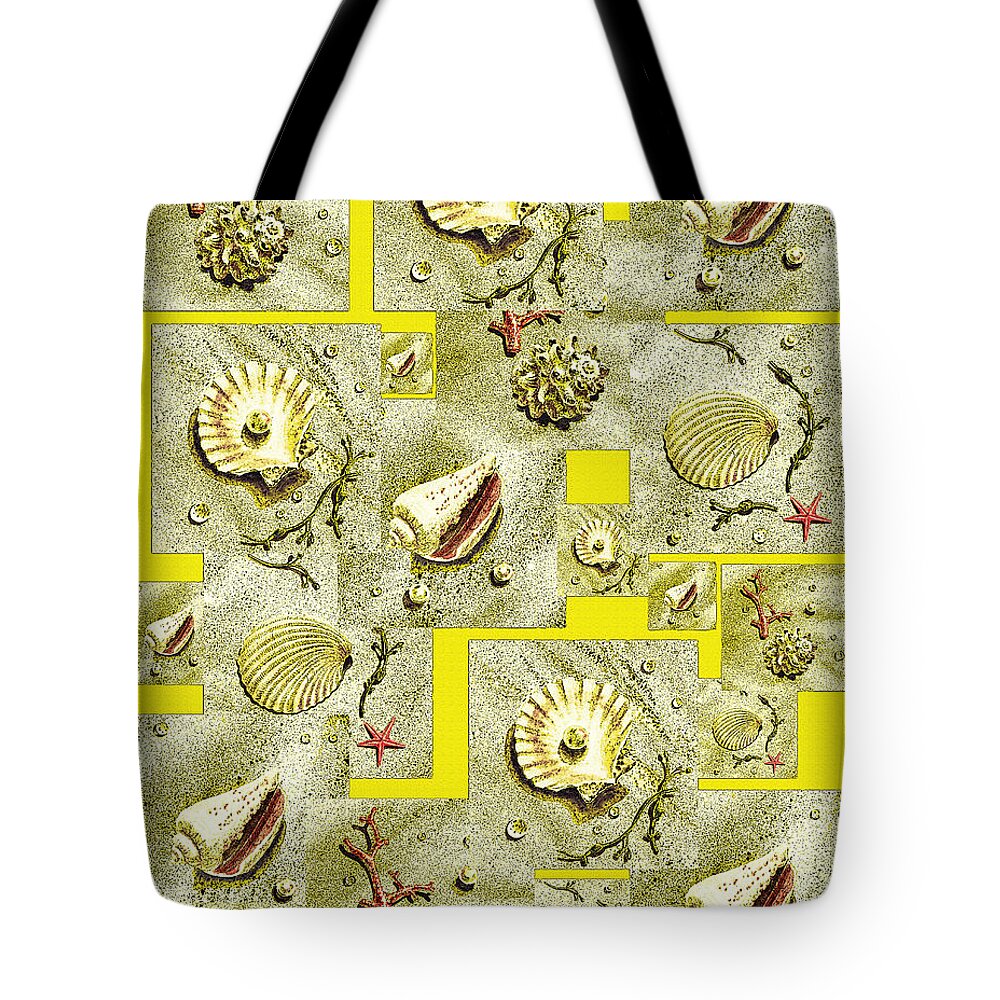 Lemon Yellow Tote Bag featuring the painting Seashells On Lemon Yellow by Irina Sztukowski