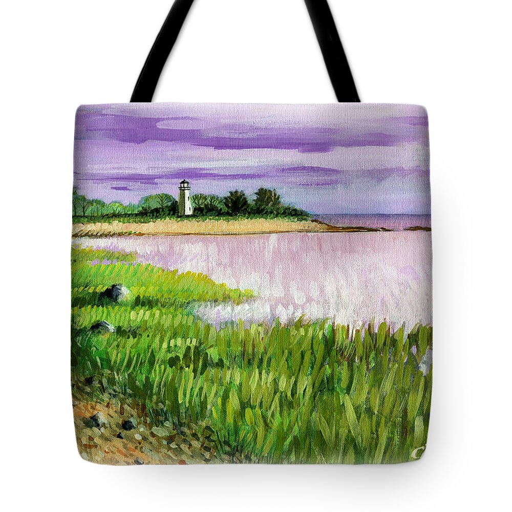 Lighthouse Seascape Tote Bag featuring the painting Seaside Park by John Deecken