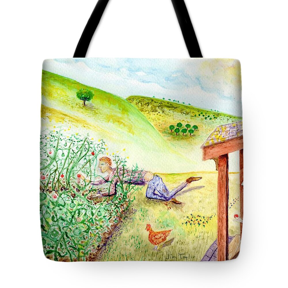Jim Taylor Tote Bag featuring the painting Seasons First Tomatoes by Jim Taylor