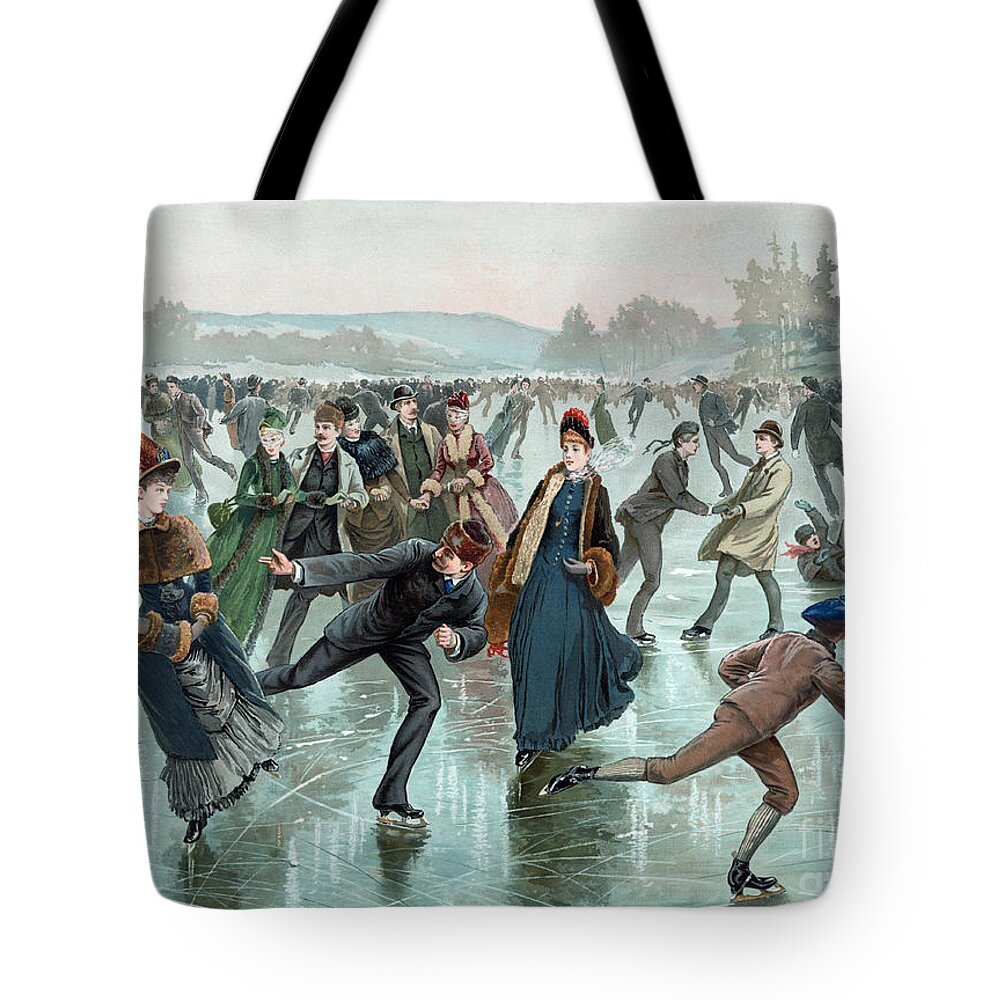 History Tote Bag featuring the photograph Men and Women Ice Skating, Winter 1885 by Science Source