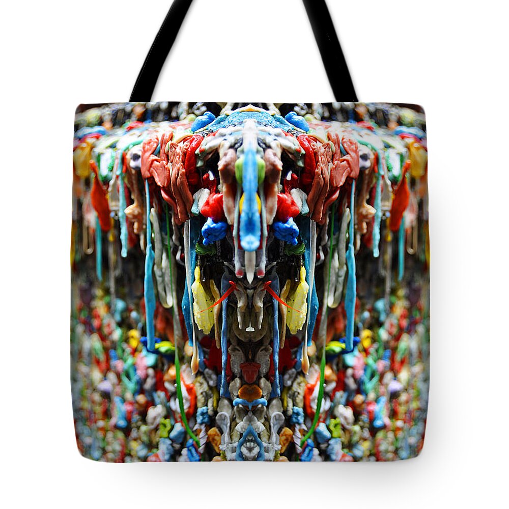 Gum Tote Bag featuring the digital art Seattle Post Alley Gum Wall Reflection by Pelo Blanco Photo