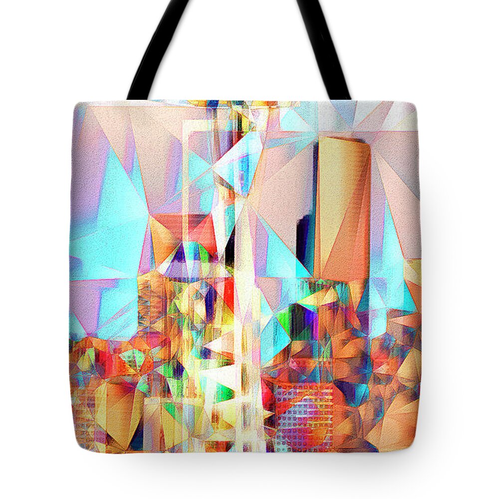Wingsdomain Tote Bag featuring the photograph Seattle Space Needle in Abstract Cubism 20170327 by Wingsdomain Art and Photography