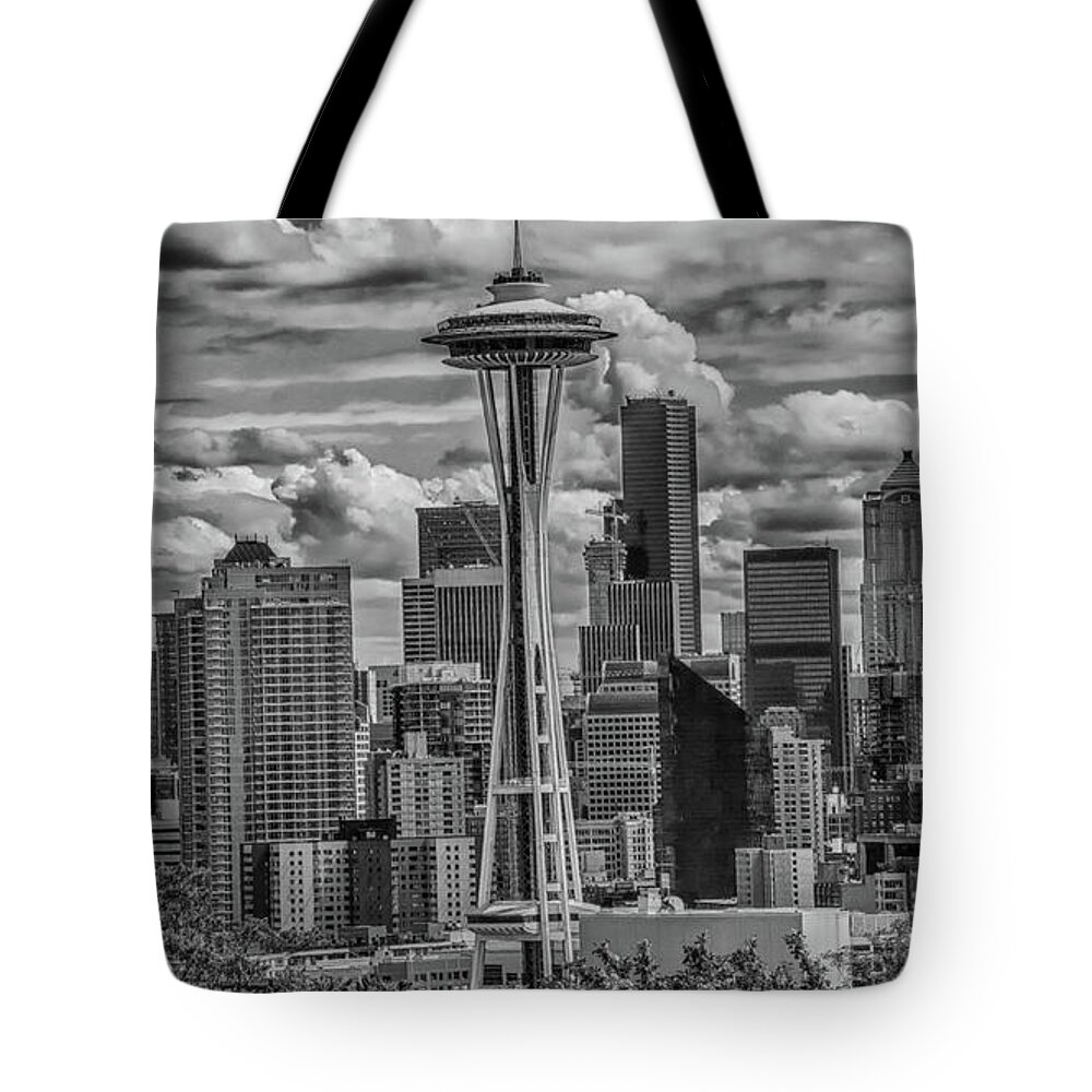 Seattle Tote Bag featuring the photograph Seattle's Urban Landscape - Black and White by John Greco