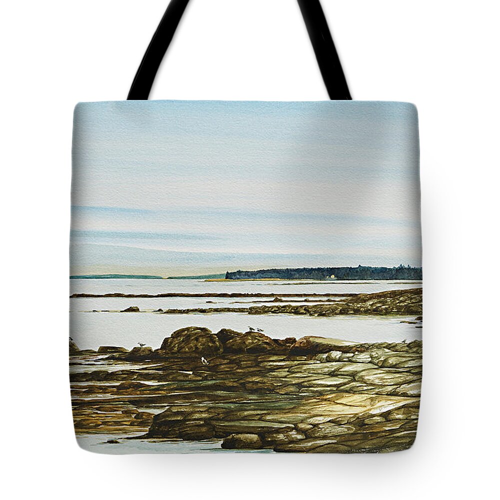 Sea Gulls Tote Bag featuring the painting Seawall Mt. Desert Island by Paul Gaj
