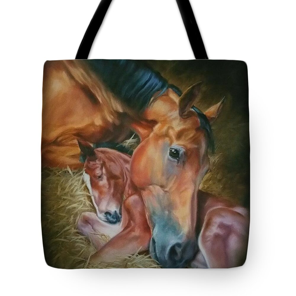 Horse;equine Art; Beautiful; Animal Art; Charice Cooper;mare And Foal; Foal; Colt;filly Tote Bag featuring the painting Second Chances by Charice Cooper