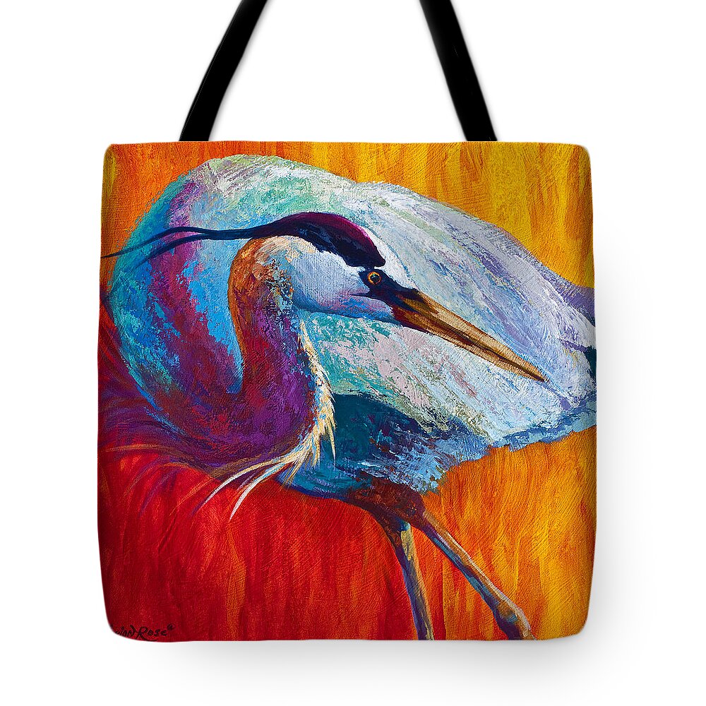 Heron Tote Bag featuring the painting Second Glance - Great Blue Heron by Marion Rose