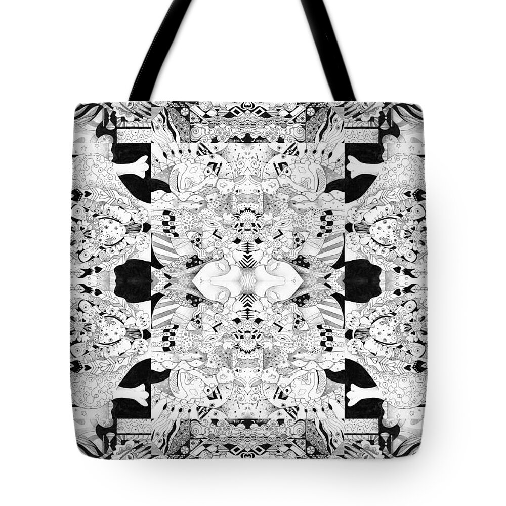 Surreal Abstraction Tote Bag featuring the drawing Second Sight 3 by Helena Tiainen