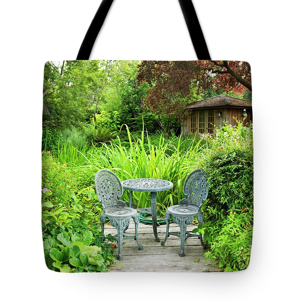Garden Tote Bag featuring the photograph Secret Garden Retreat by Maria Janicki