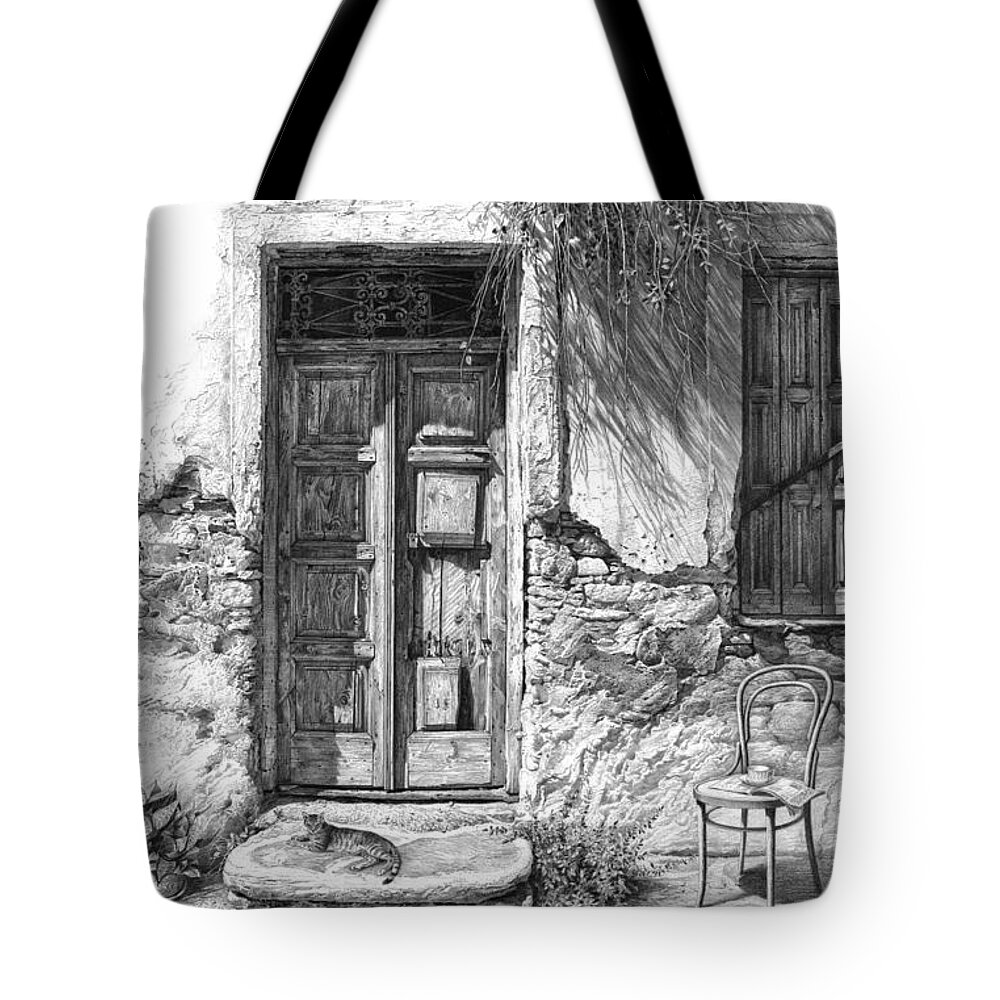 Drawing Tote Bag featuring the drawing Secret of the Closed Doors by Sergey Gusarin