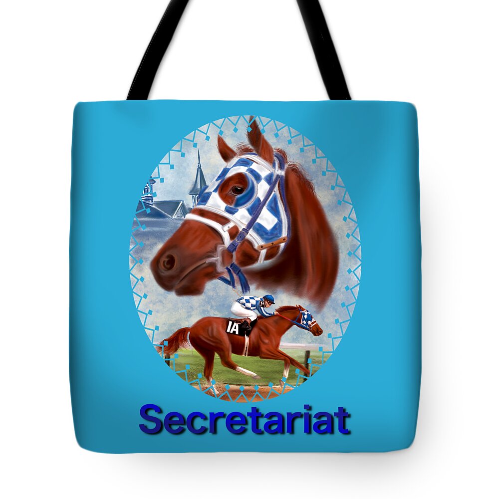 Secretariat Tote Bag featuring the drawing Secretariat Racehorse Portrait by Becky Herrera