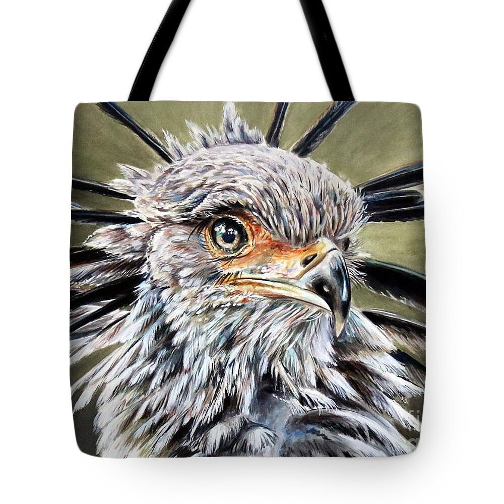 Bird Tote Bag featuring the painting Secretary Bird by Lachri