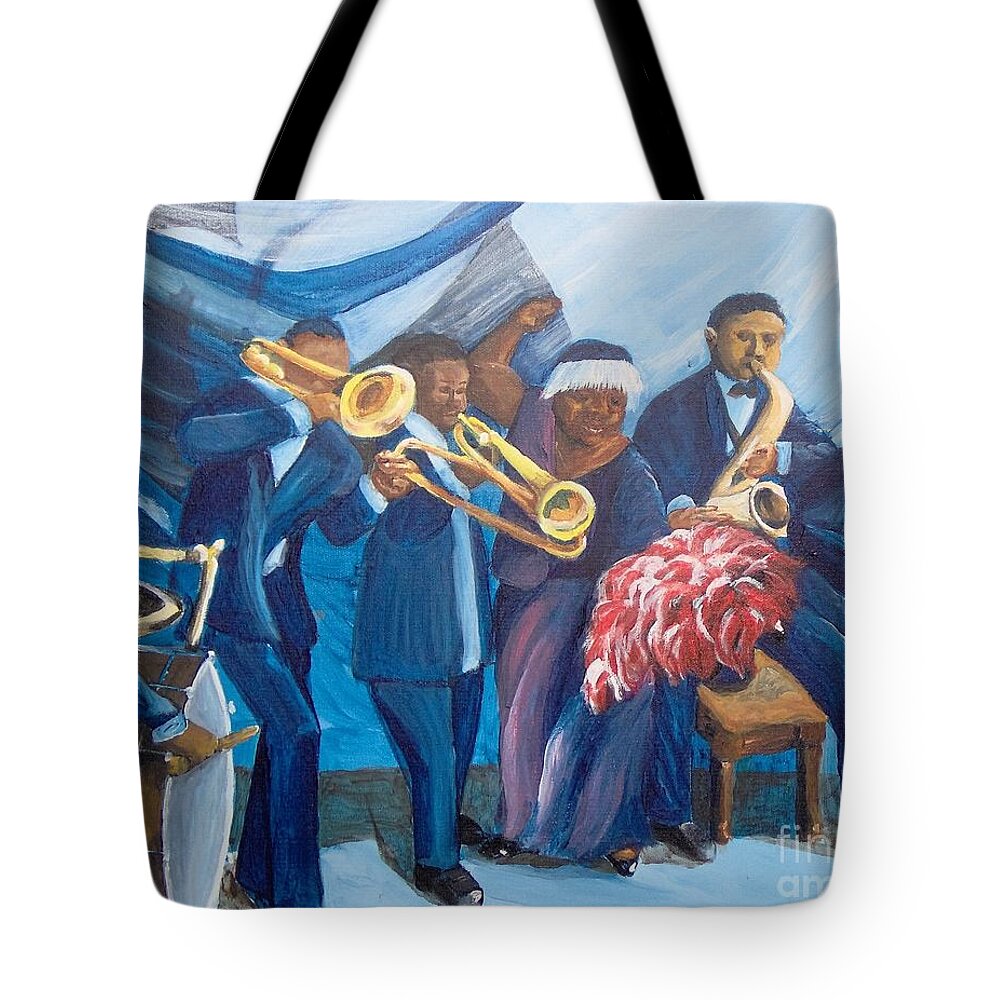 African-american Tote Bag featuring the painting See the Music by Saundra Johnson