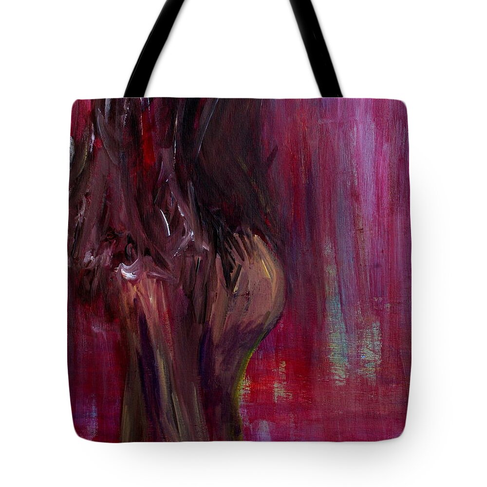 Self Portrait Tote Bag featuring the painting Self Portrait-1 in pink by Julie Lueders 