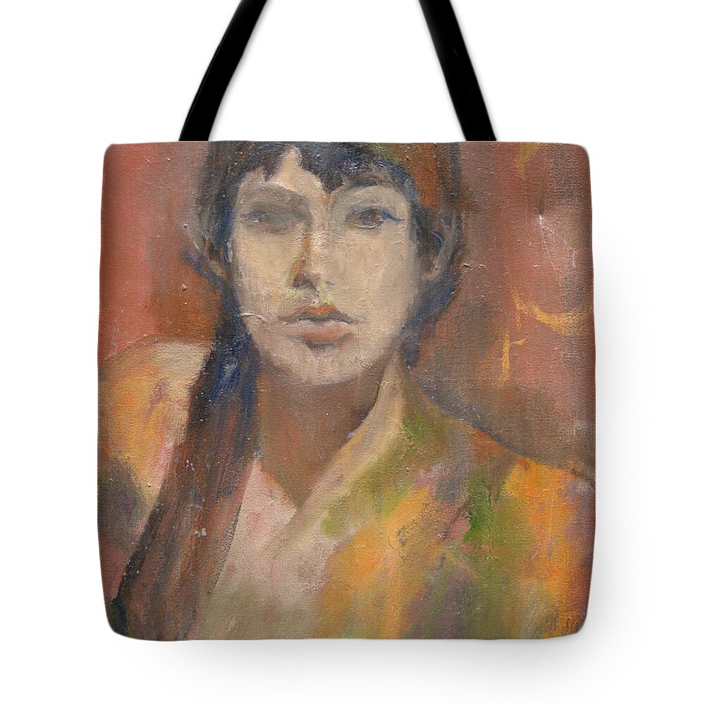 Oil Paintings Tote Bag featuring the painting Self-Portrait by Anita Dale Livaditis