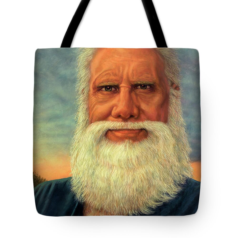 Self-portrait Tote Bag featuring the painting Self-portrait as the Sun goes down by James W Johnson