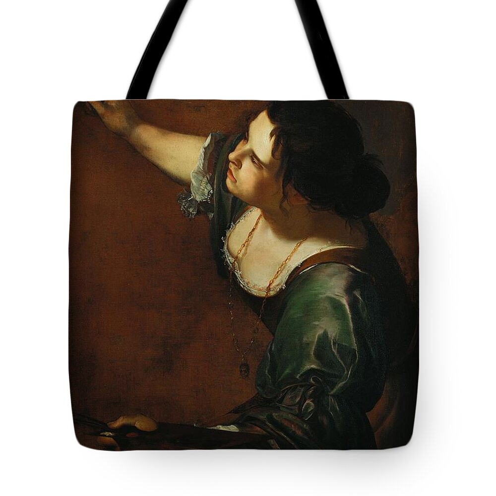 Self-portrait As The Allegory Of Painting Tote Bag featuring the painting Selfportrait as the Allegory of Painting Artemisia Gentilesch 1638 by Celestial Images