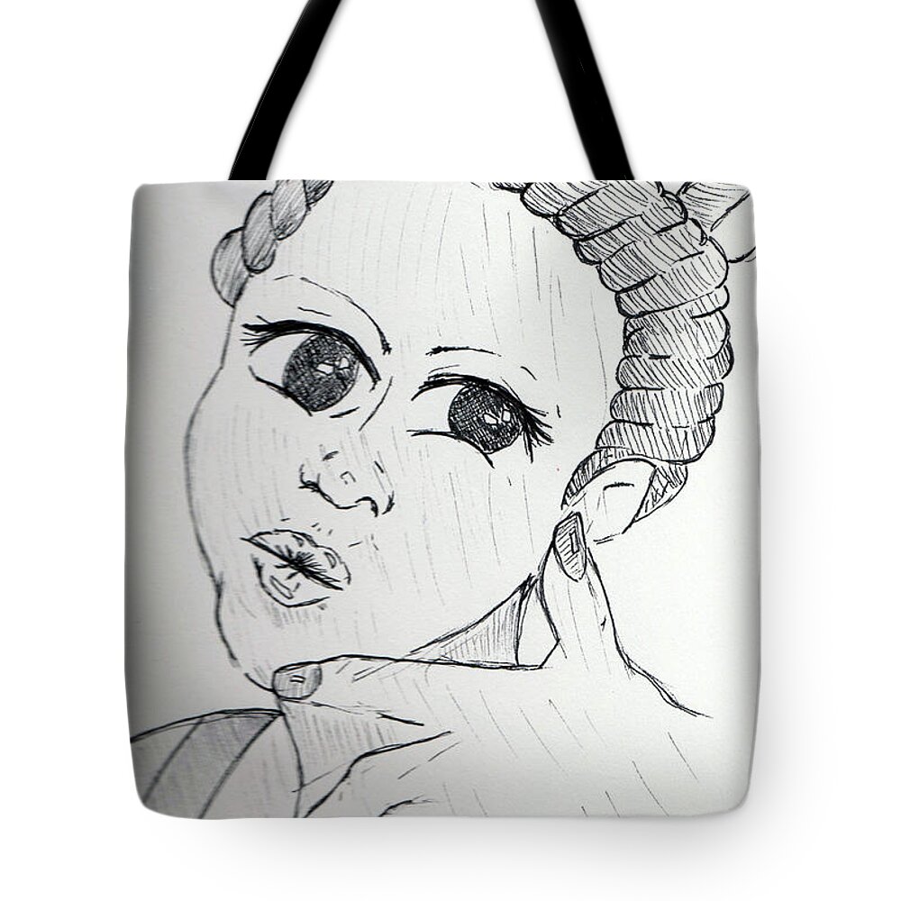 Selfy Tote Bag featuring the drawing Selfy by Loretta Nash