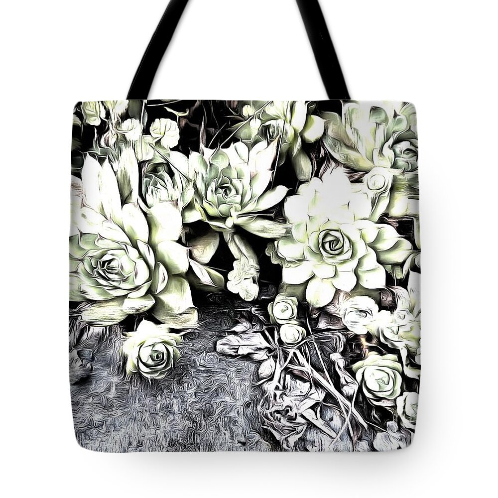 Succulent Tote Bag featuring the photograph Sempervivum - Ebony and Ivory by Janine Riley