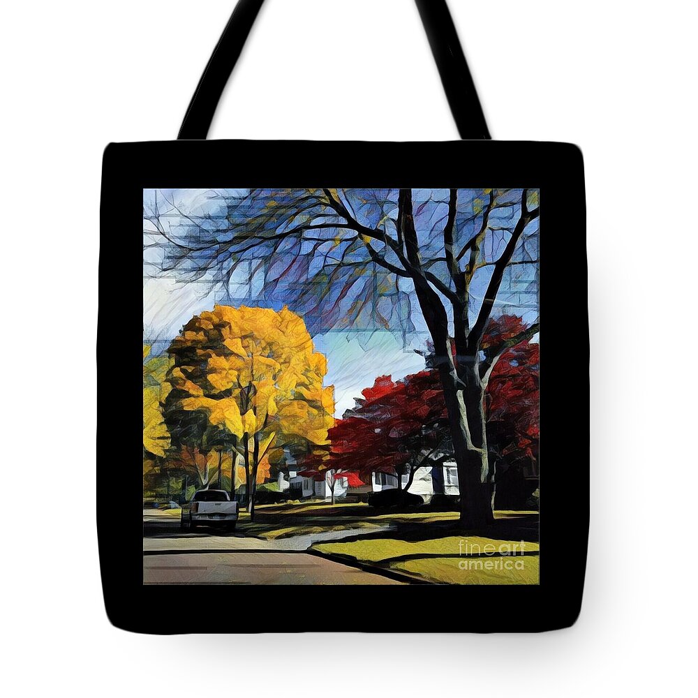 Neighborhood Tote Bag featuring the photograph Seneca Parkway Autumn by Jodie Marie Anne Richardson Traugott     aka jm-ART