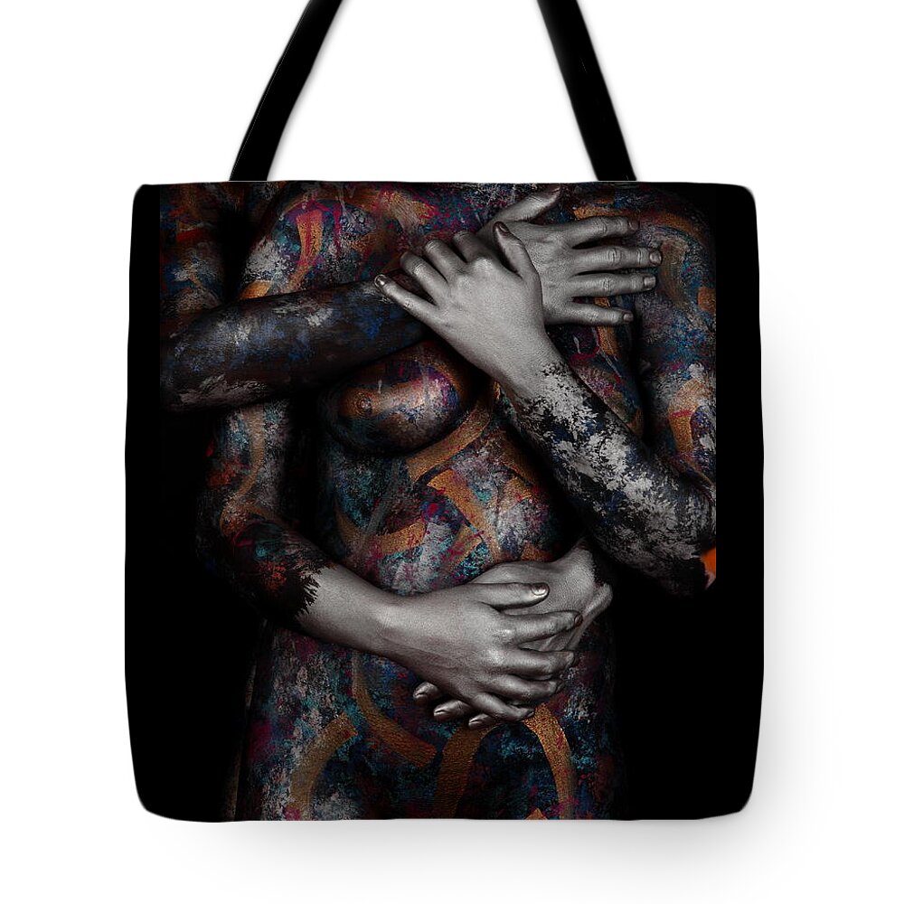 Angela Rene' Roberts Tote Bag featuring the photograph Sensual Embrace by Cully Firmin