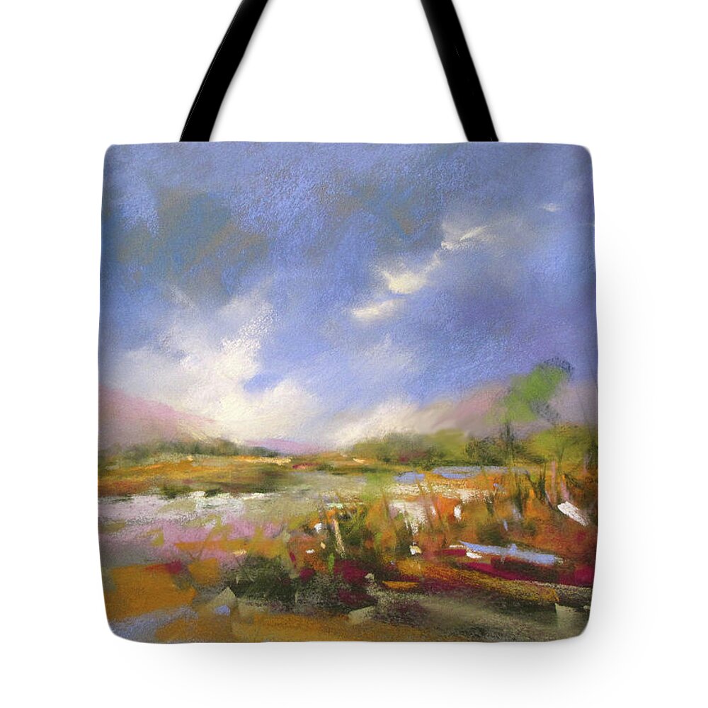 Landscape Tote Bag featuring the painting September Skies by Rae Andrews