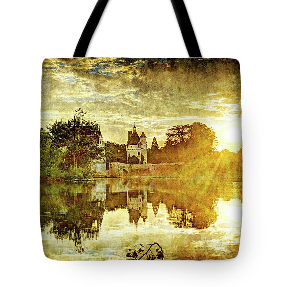 Chenonceau Tote Bag featuring the photograph September sunset in Chenonceau - vintage version by Weston Westmoreland