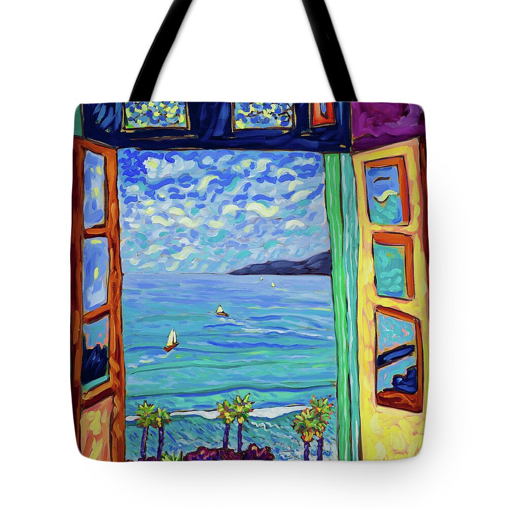 Sailboats Tote Bag featuring the painting Serene Scene by Cathy Carey