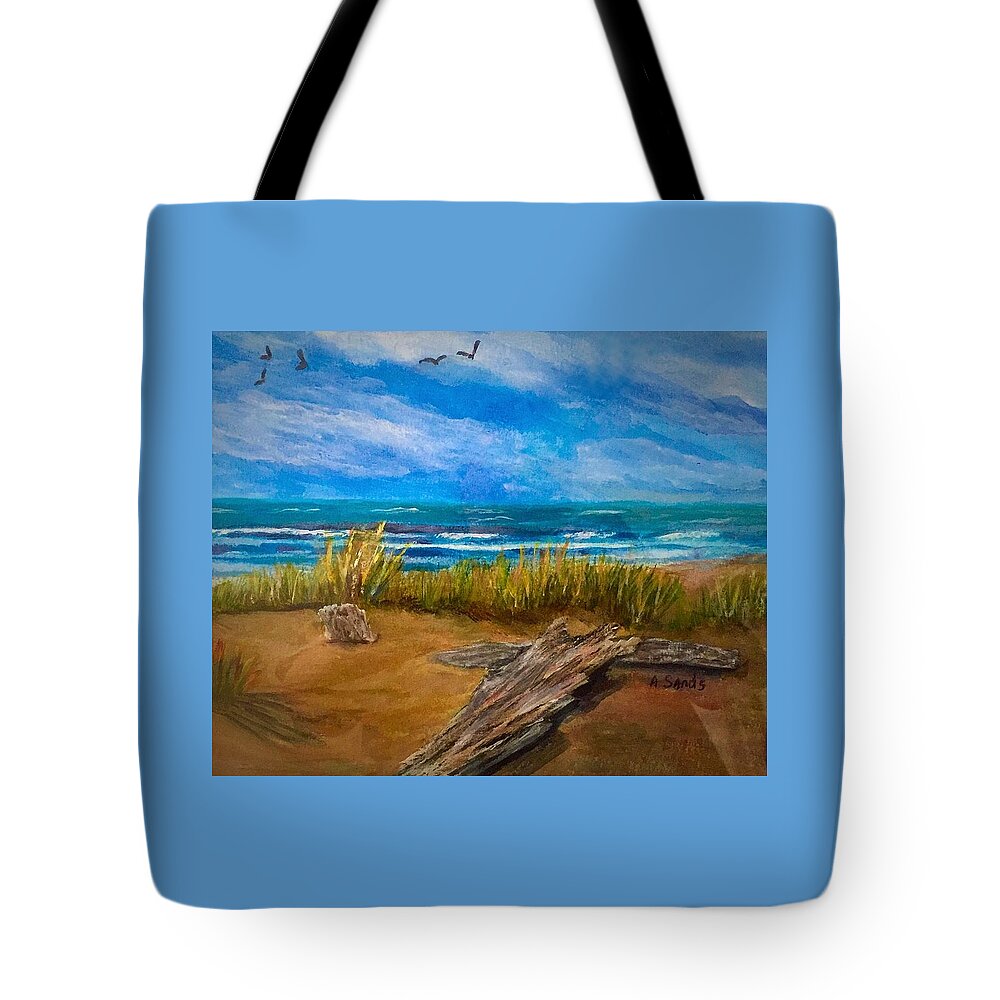Seagulls Tote Bag featuring the painting Serenity on a Florida Beach by Anne Sands
