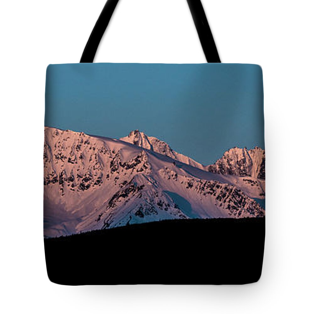 Landscape Tote Bag featuring the photograph Setting Moon over Alaskan Peaks VI by Matt Swinden