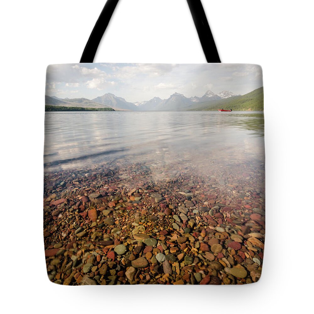 Glacier Tote Bag featuring the photograph Setting Sun on Lake McDonald by Margaret Pitcher