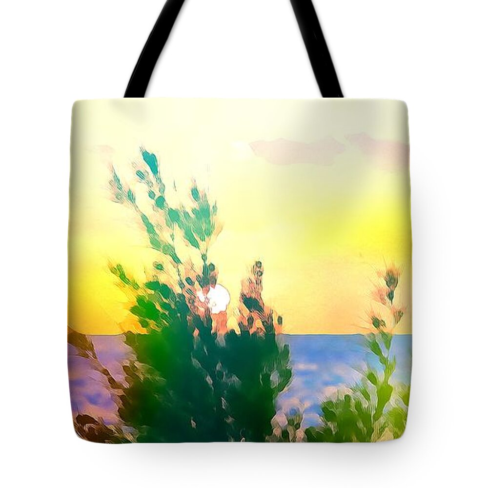 Orange Sky Tote Bag featuring the mixed media Pastel colors on the Atlantic ocean in Cancun by Tatiana Travelways