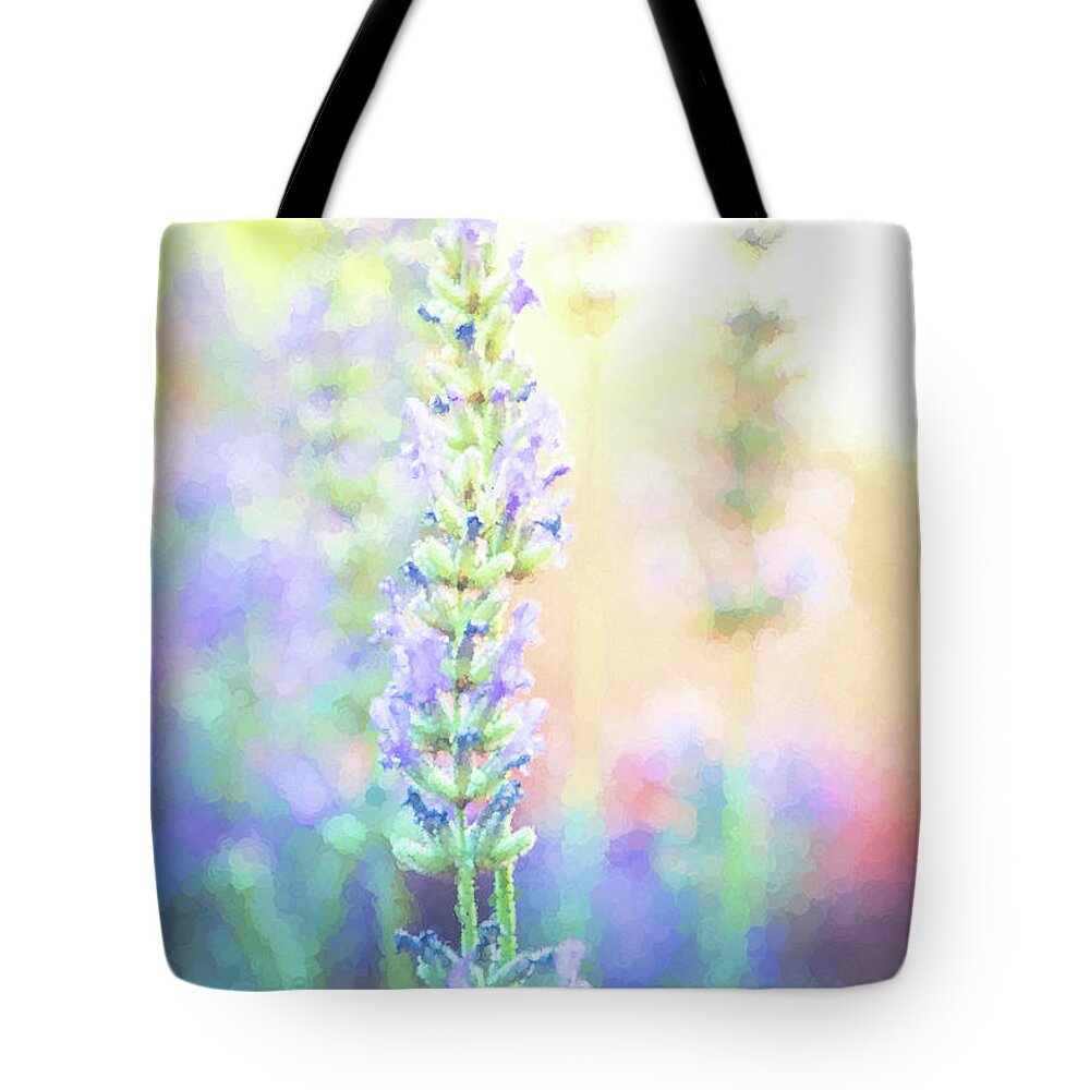 Lavender Tote Bag featuring the digital art Seurat Lavender by Terry Davis