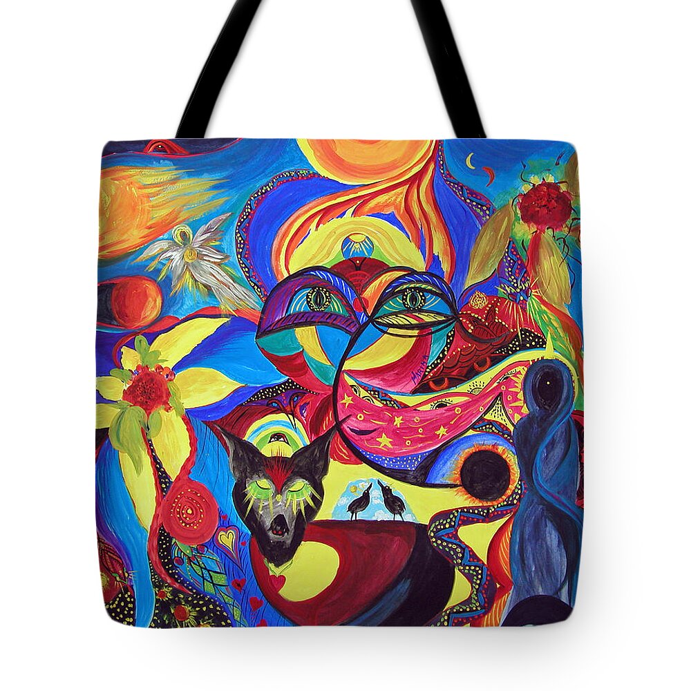 Abstract Tote Bag featuring the painting Night Of The Wolf by Marina Petro