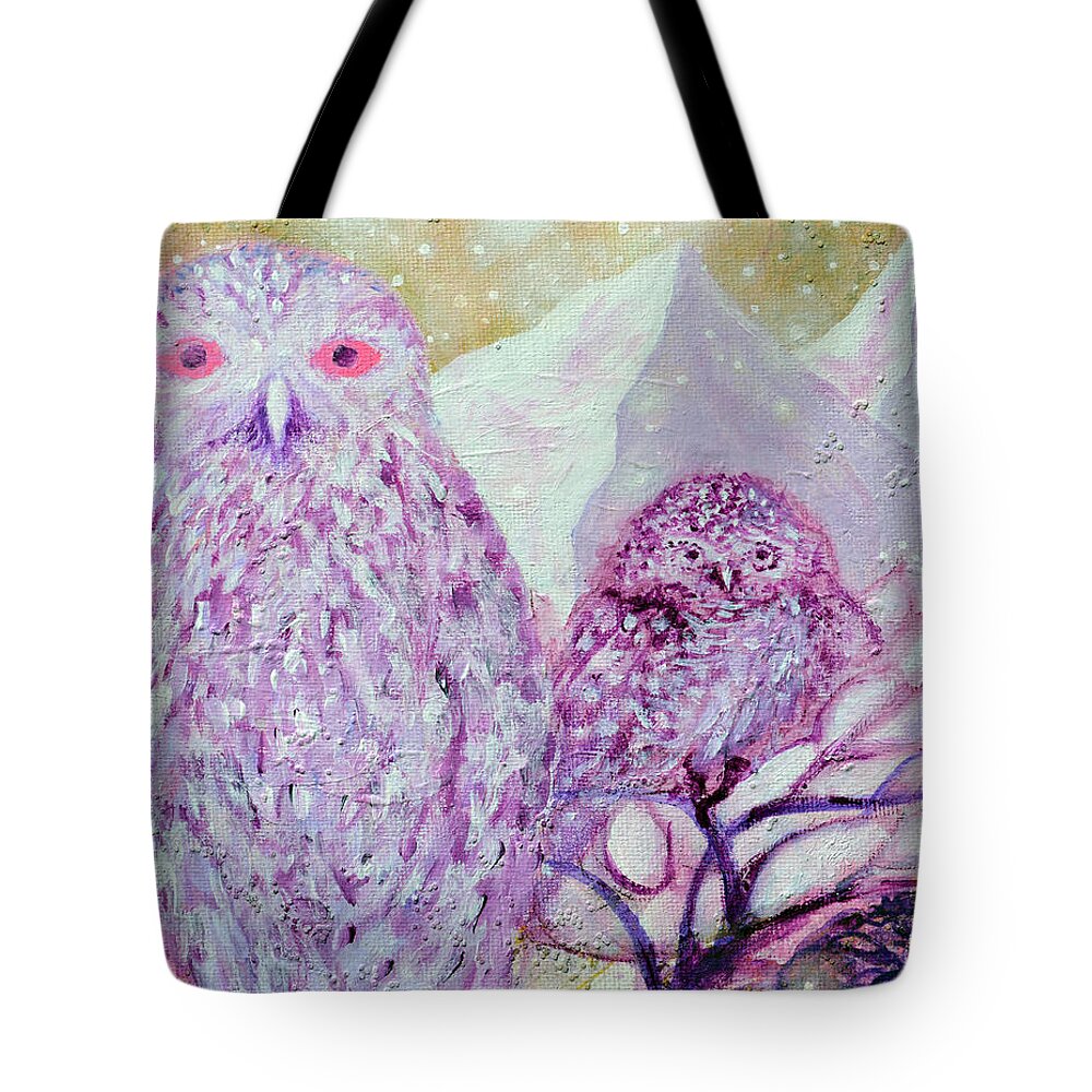  Tote Bag featuring the painting Seventh Chakra Angels Owls In the Light by Ashleigh Dyan Bayer