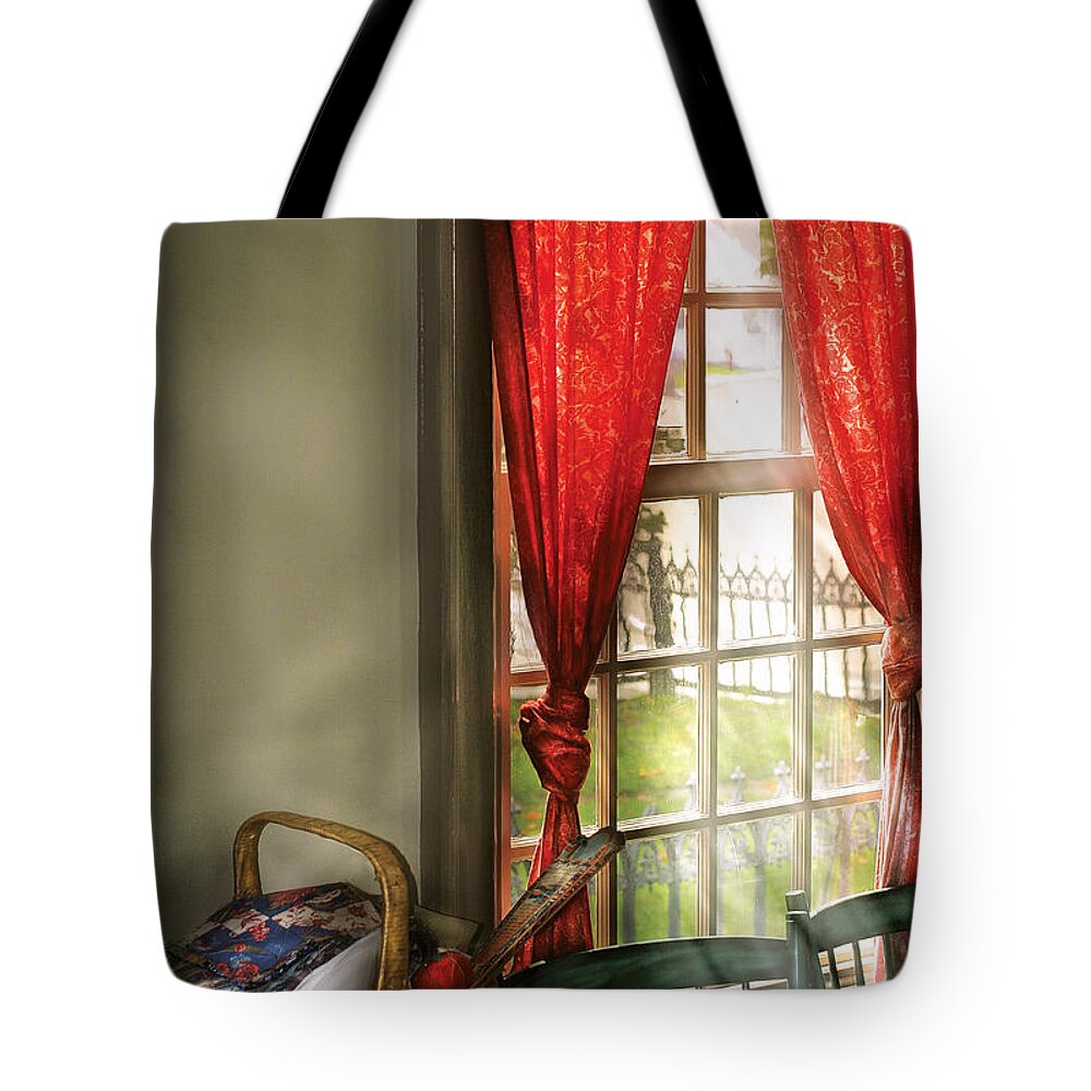 Savad Tote Bag featuring the photograph Sewing - The sewing basket by Mike Savad