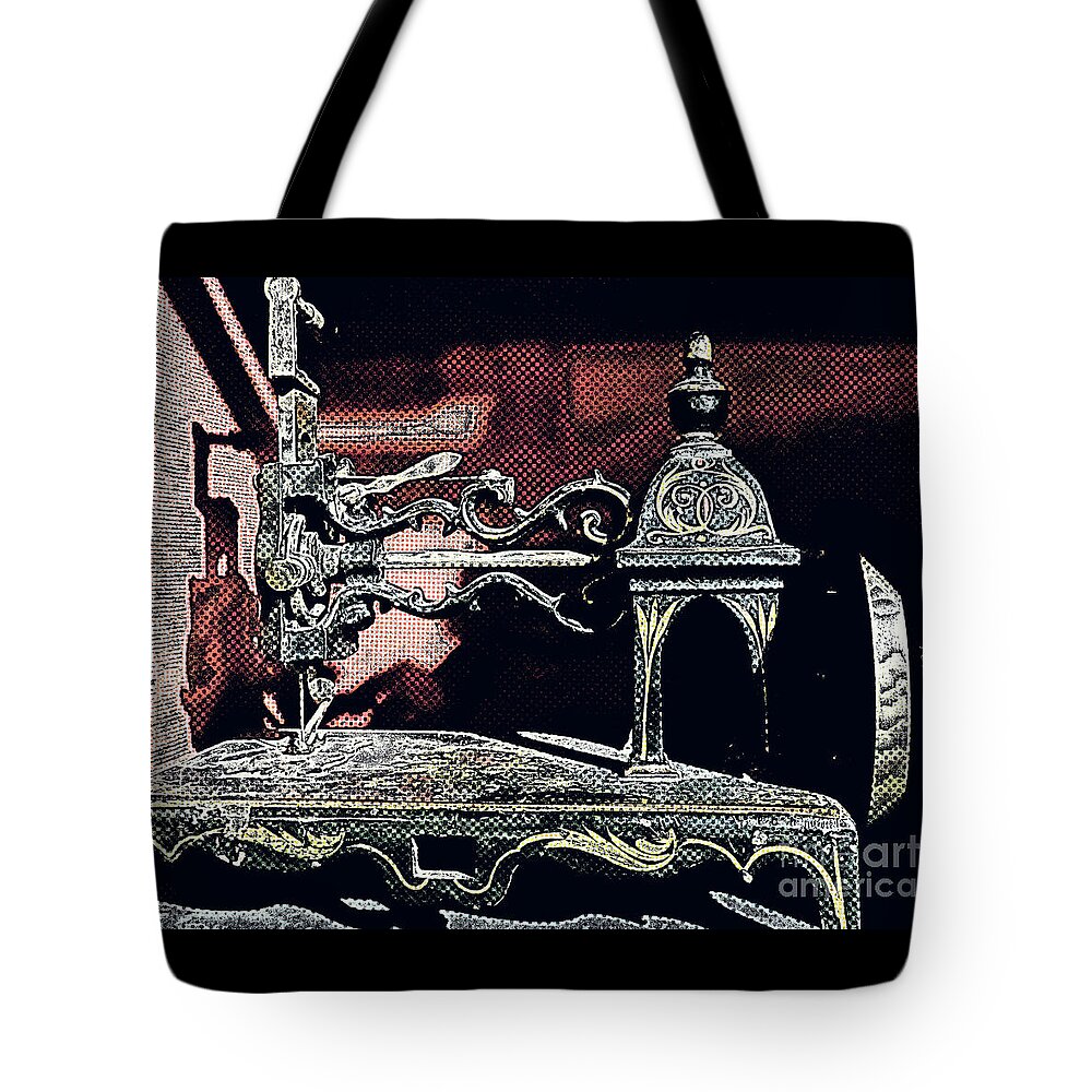  Machine Tote Bag featuring the digital art Sewing machine, needlepoint by Deb Nakano