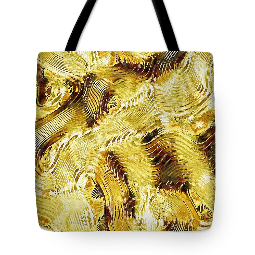 Shades Of Gold Ripples Abstract Tote Bag featuring the digital art Shades of Gold Ripples Abstract by Sandi OReilly