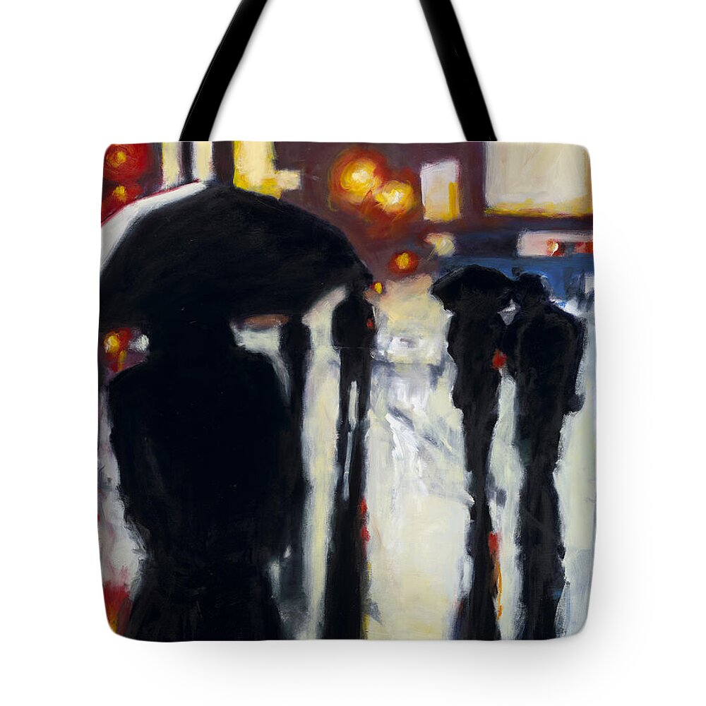 Rob Reeves Tote Bag featuring the painting Shadows in the Rain by Robert Reeves