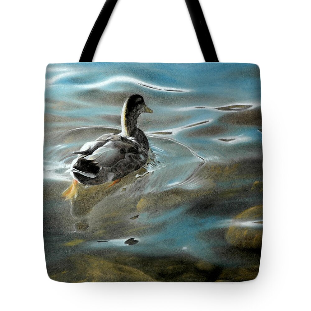 Mallard Duck Tote Bag featuring the painting Shallow Reflections by David Vincenzi