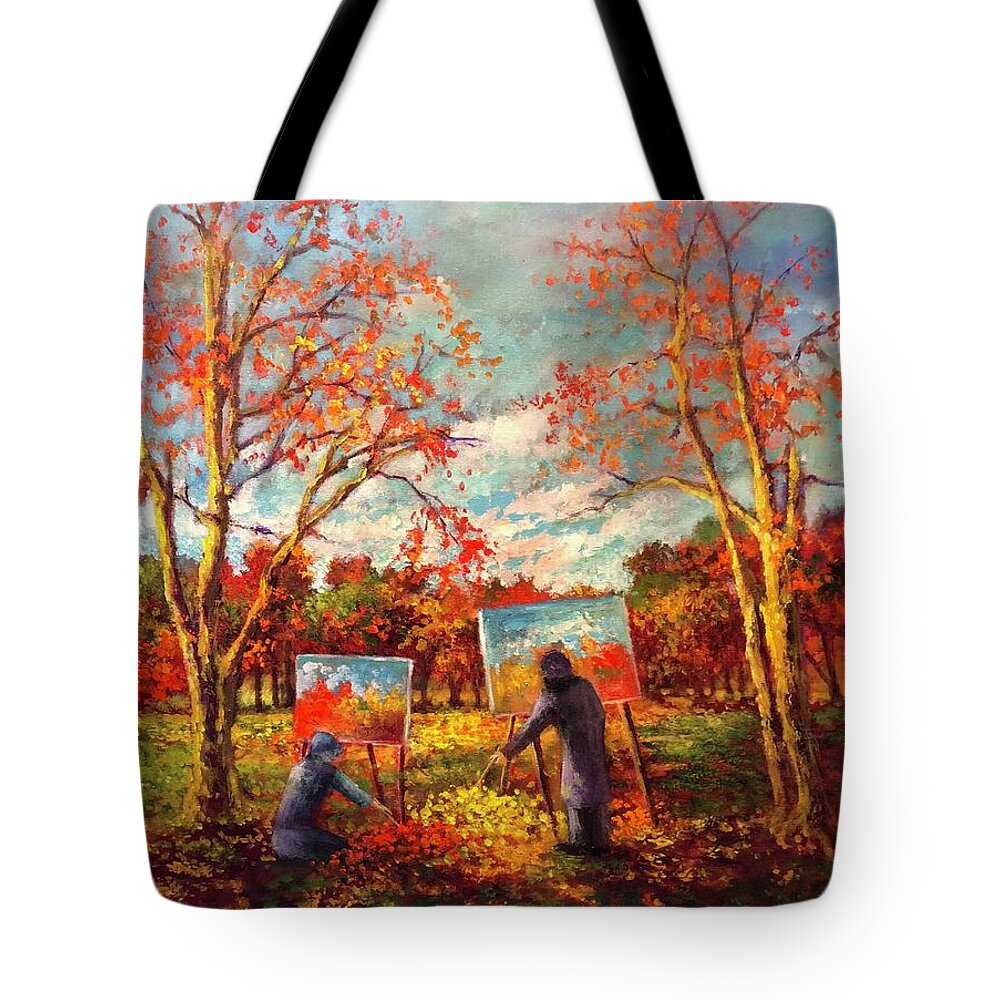 Sharing Tote Bag featuring the painting Sharing Nature's Palette by Rand Burns