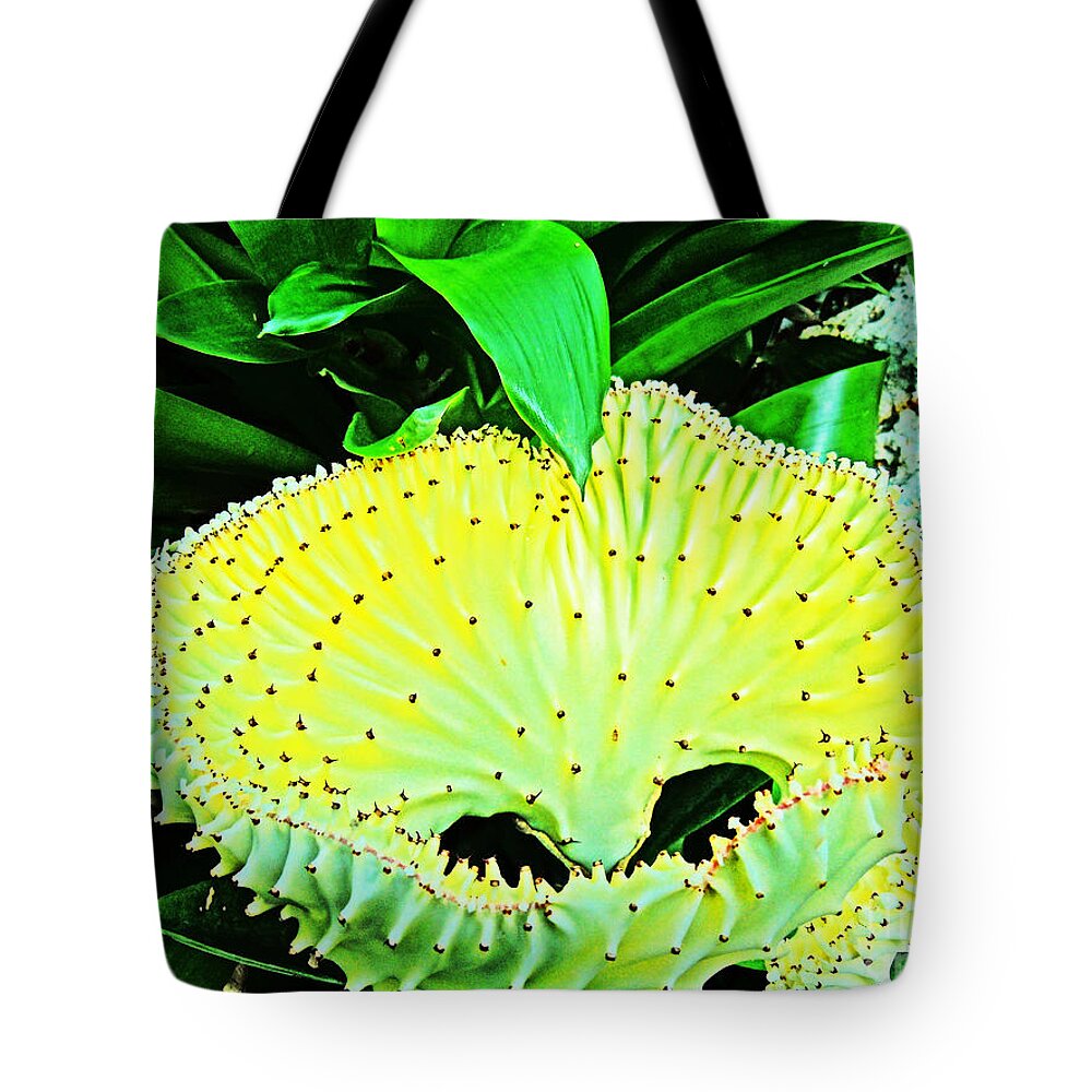  Tote Bag featuring the photograph Shark Mouth flower in yellows and greens by David Frederick