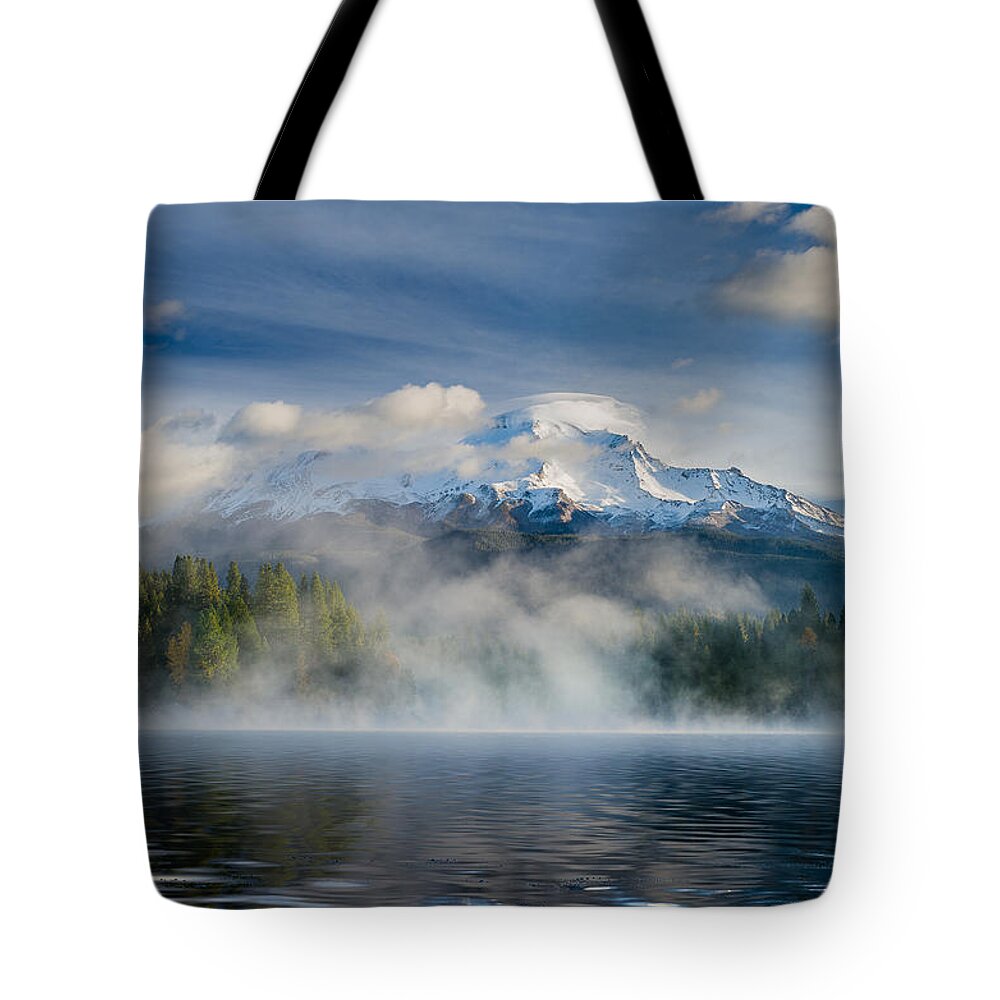 Mount Shasta Tote Bag featuring the photograph Shasta Mists and Morning 2 by Greg Nyquist