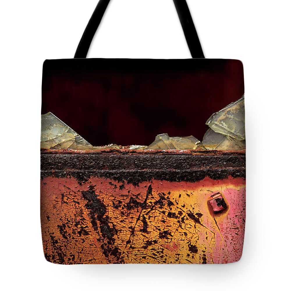 Shattered Window Tote Bag featuring the photograph Shattered by Holly Ross