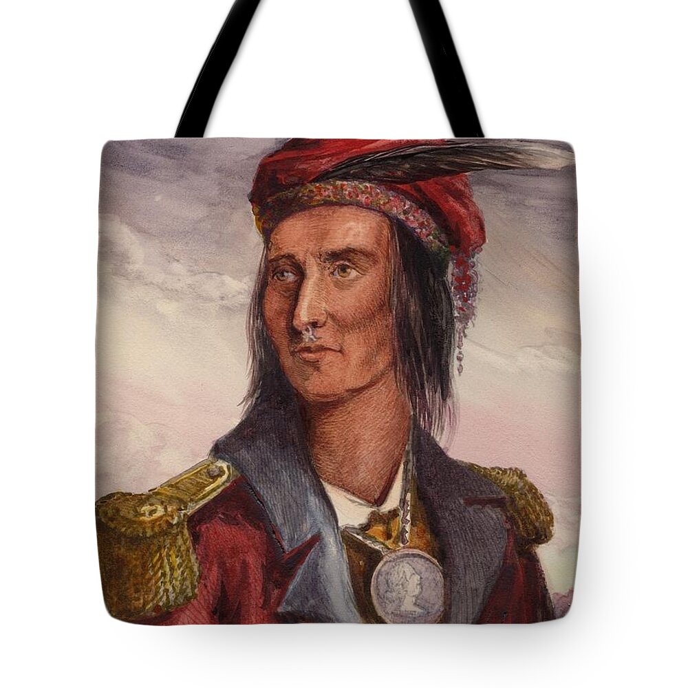 Shawnee Chief Tecumseh Tote Bag featuring the painting Shawnee chief Tecumseh by MotionAge Designs