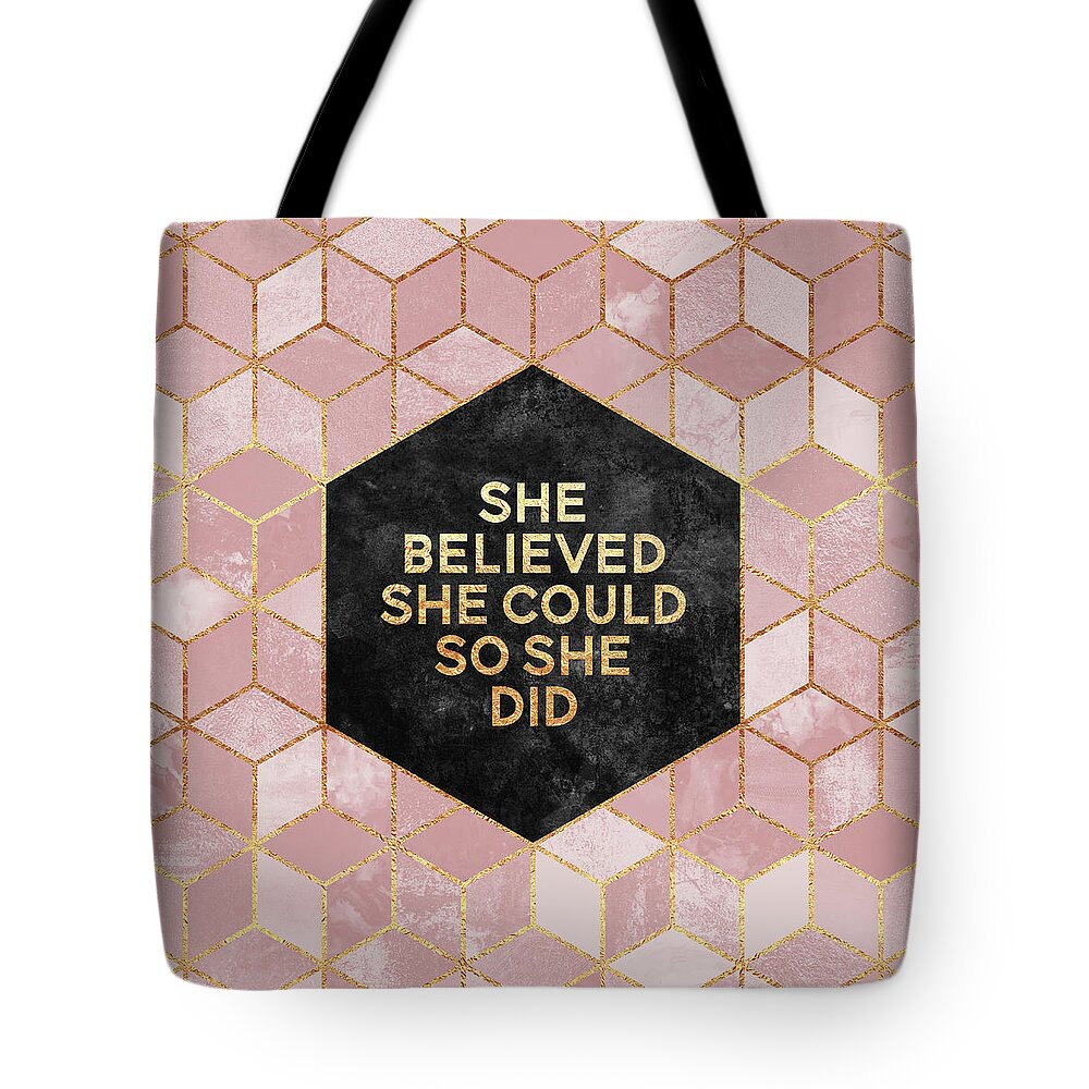 Graphic Tote Bag featuring the digital art She believed she could by Elisabeth Fredriksson